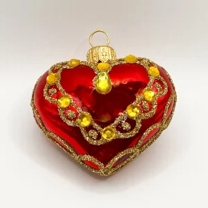 Szklo Rotes Herz mit goldenen Schmucksteinen