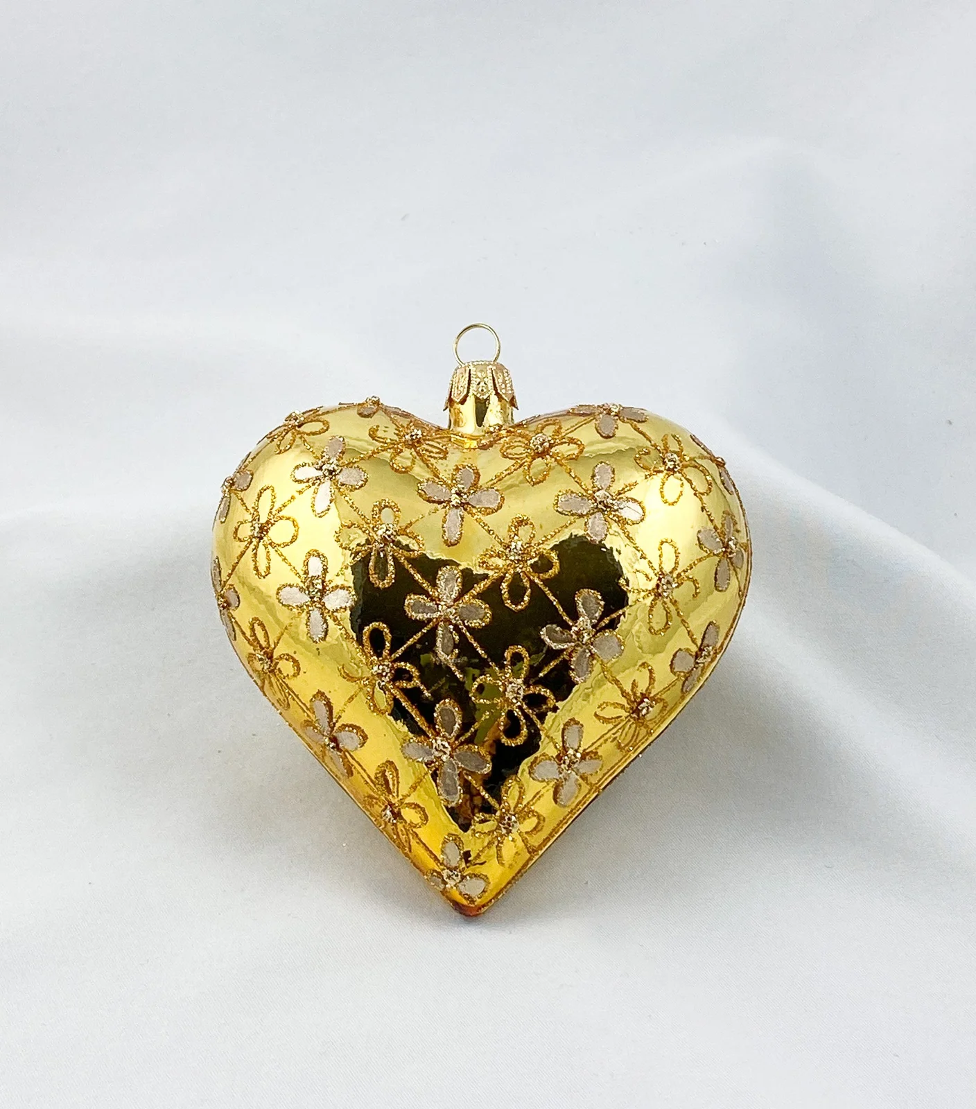 GMC Herz gold glanz mit Blumen-Karomuster