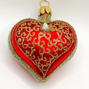 Szklo Rotes Herz mit goldenen Kringeln