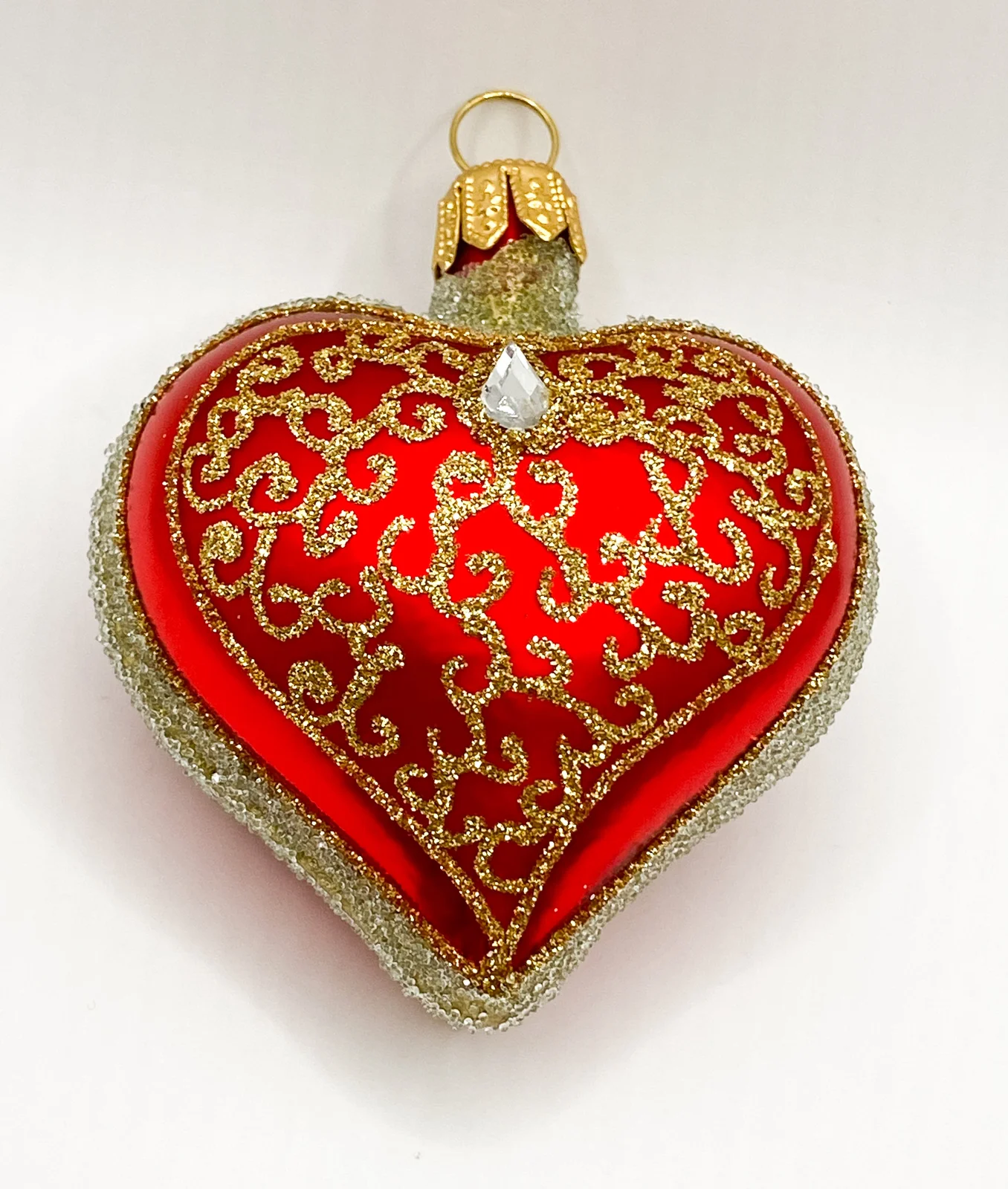 Szklo Rotes Herz mit goldenen Kringeln
