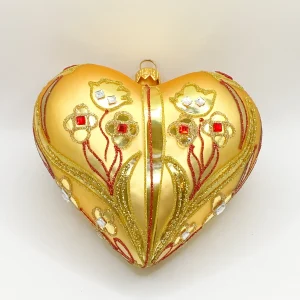 Szklo Matt-goldenes Herz mit Blumen-Dekor