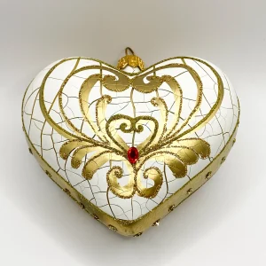Szklo Weisses Herz im Shabby chic Dekor mit Gold-Dekor