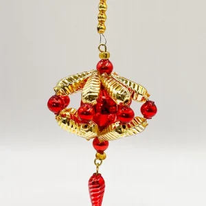 ANVA Lampion in Rot und Gold mit Gablonzer Perlen