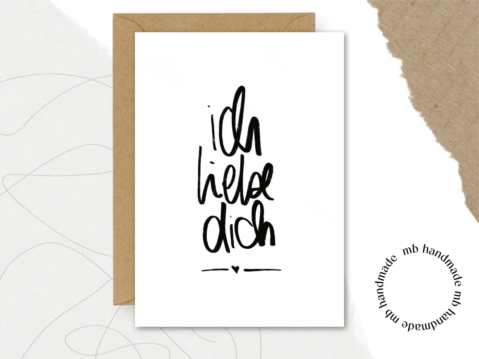 mb handmade Ich liebe dich Herz: Umschlag Kraftpapier / Rückseite Postkarte