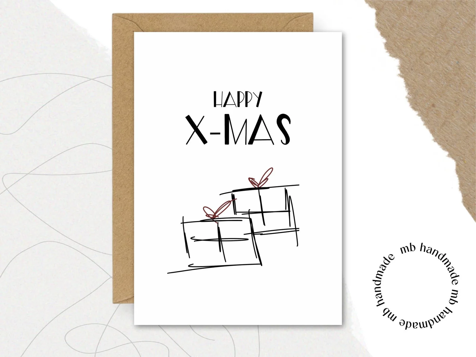 mb handmade HAPPY X-MAS: Umschlag Kraftpapier / Rückseite blanko
