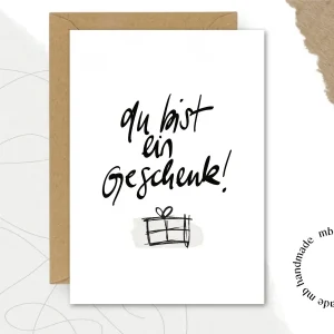 mb handmade Du bist ein Geschenk: Umschlag schwarz / Rückseite blanko