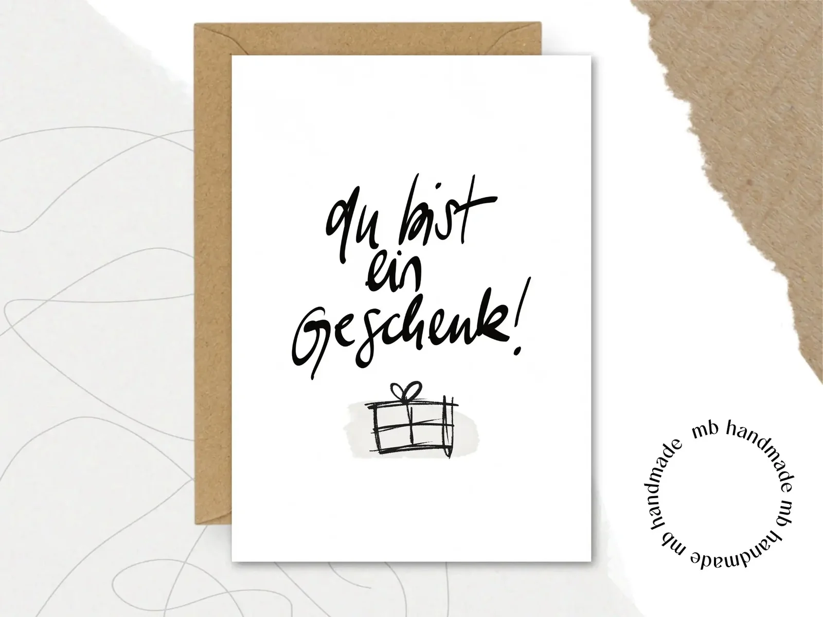 mb handmade Du bist ein Geschenk: Umschlag schwarz / Rückseite blanko