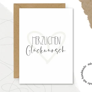 mb handmade HERZLICHEN Glückwunsch: Umschlag Kraftpapier / Rückseite blanko