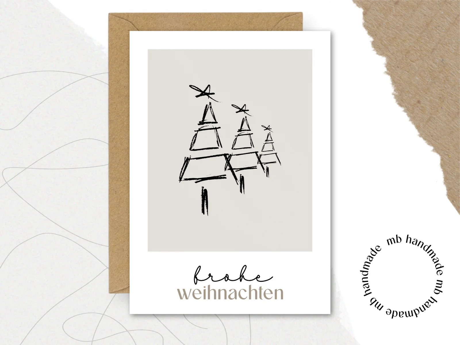 mb handmade Frohe weihnachten Tannenbäume: Umschlag Kraftpapier / Rückseite blanko
