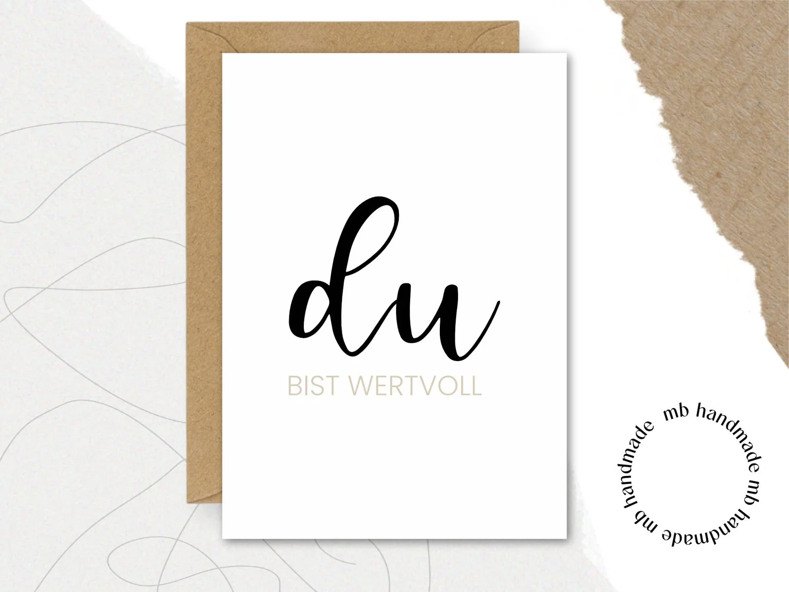 mb handmade Du BIST WERTVOLL: Umschlag Kraftpapier / Rückseite blanko