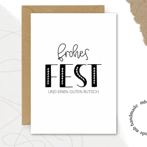 mb handmade Frohes fest UND EINEN GUTEN RUTSCH: Umschlag Kraftpapier / Rückseite blanko