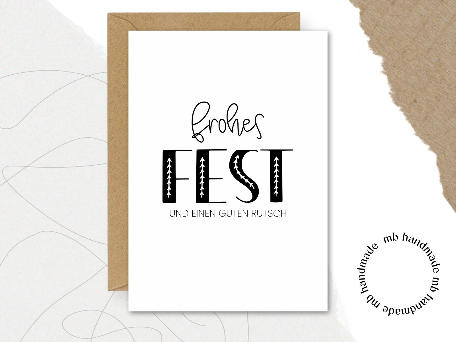 mb handmade Frohes fest UND EINEN GUTEN RUTSCH: Umschlag Kraftpapier / Rückseite blanko