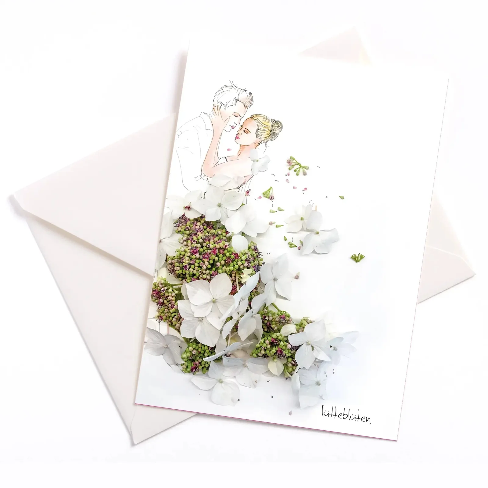 Lütteblüten Hortensie - Hochzeitskarte mit Umschlag: 105x148 mm
