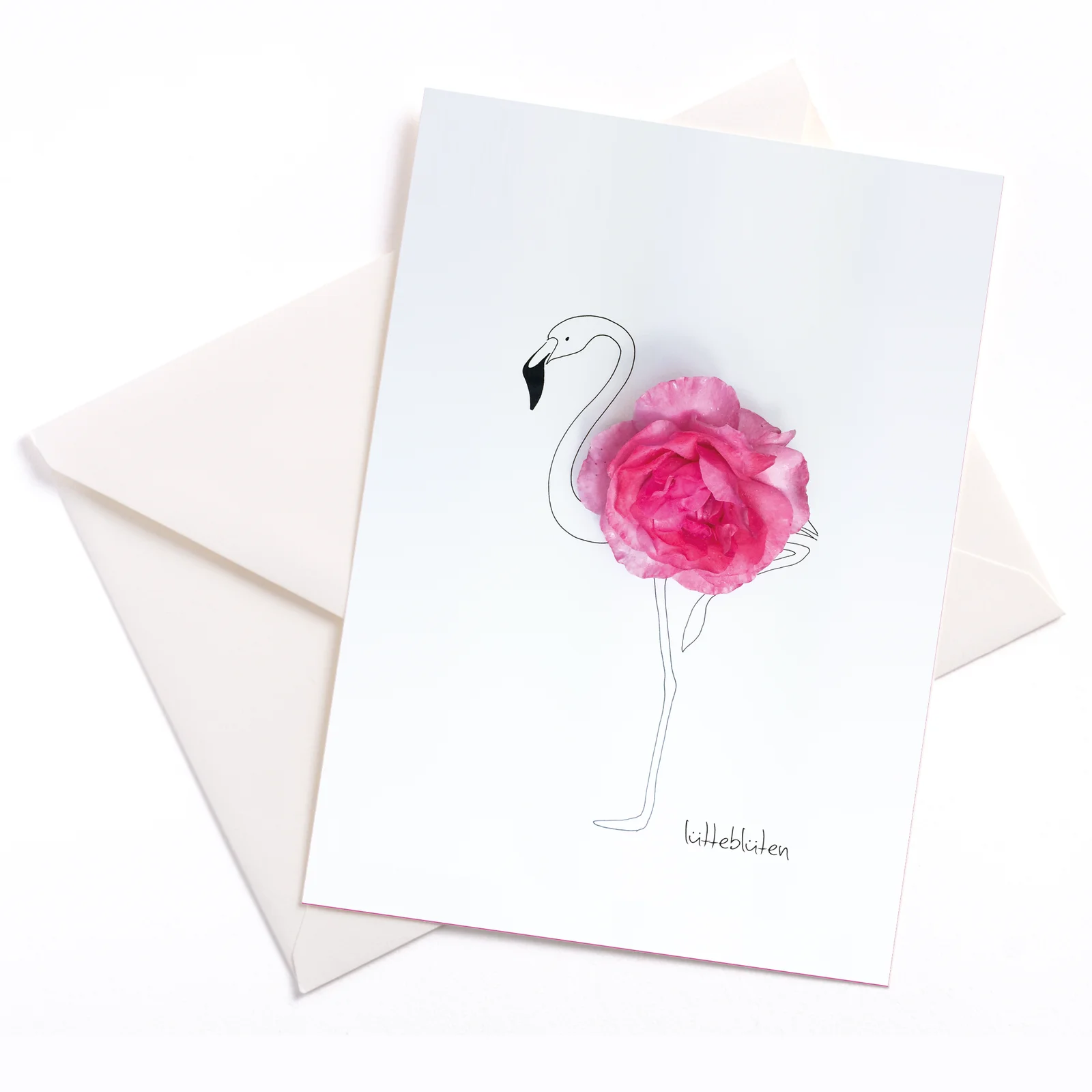 Lütteblüten Rosen-Flamingo - Klappkarte mit Umschlag: 105x148 mm