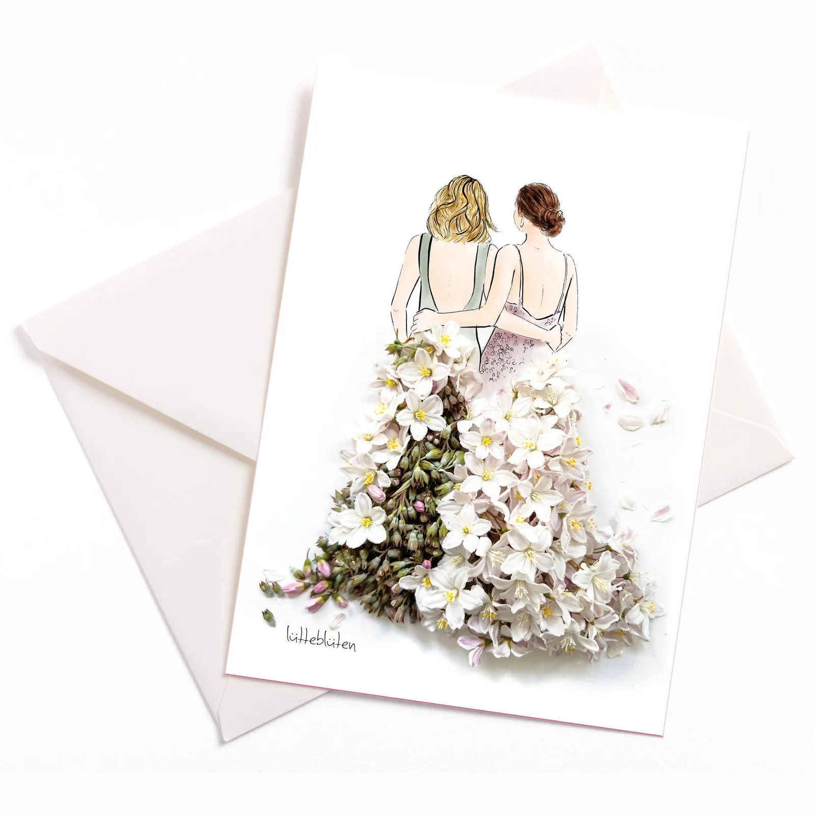 Lütteblüten Hochzeits- und Brautjungfer-Karte mit Umschlag: 105x148 mm