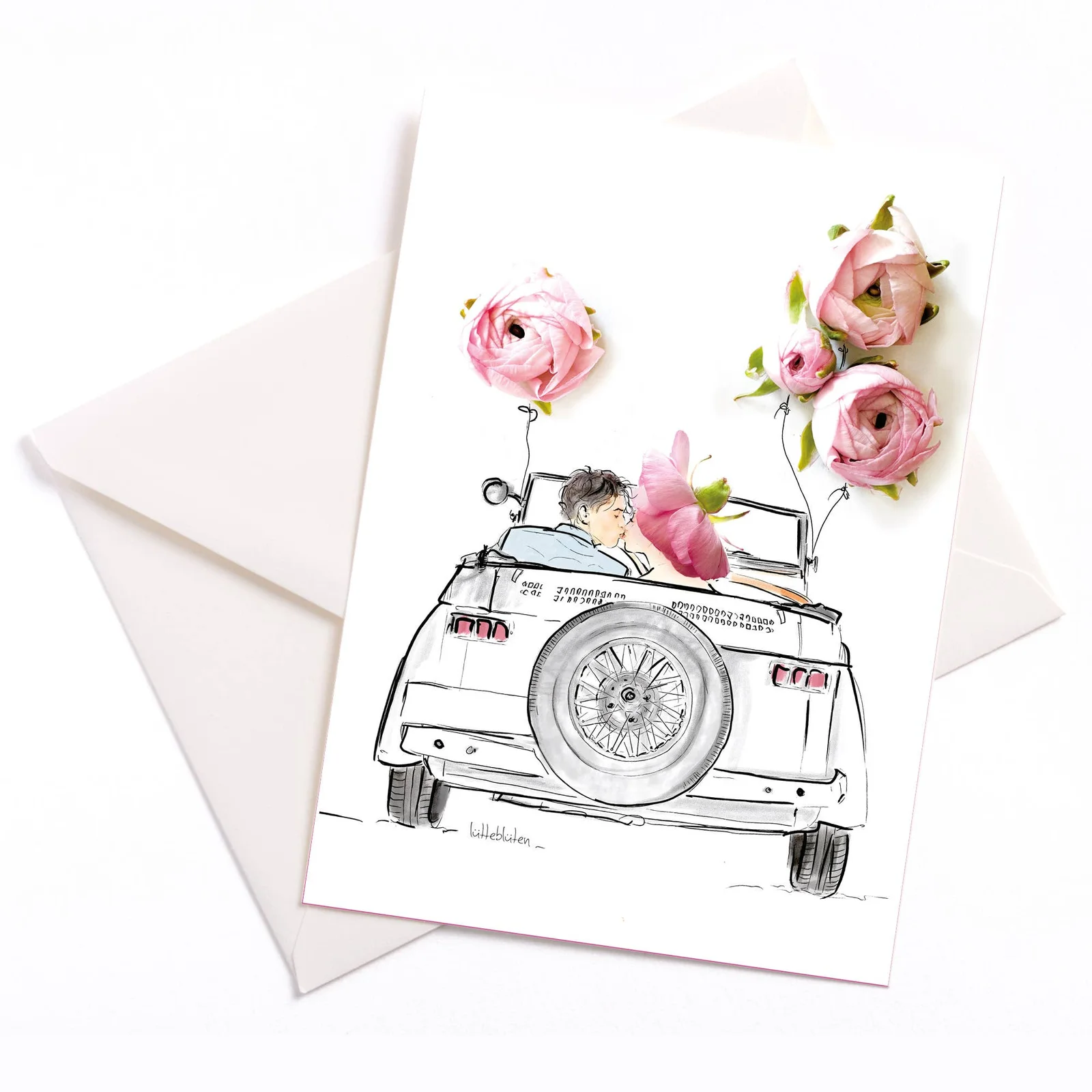 Lütteblüten Flower Cabrio – Liebeskarte mit Umschlag – Hochzeitskarte: 105x148 mm