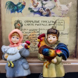 Atlas Junge mit Hahn und Mädchen mit Huhn, 2er Set, in Holzbox, AtlasArt