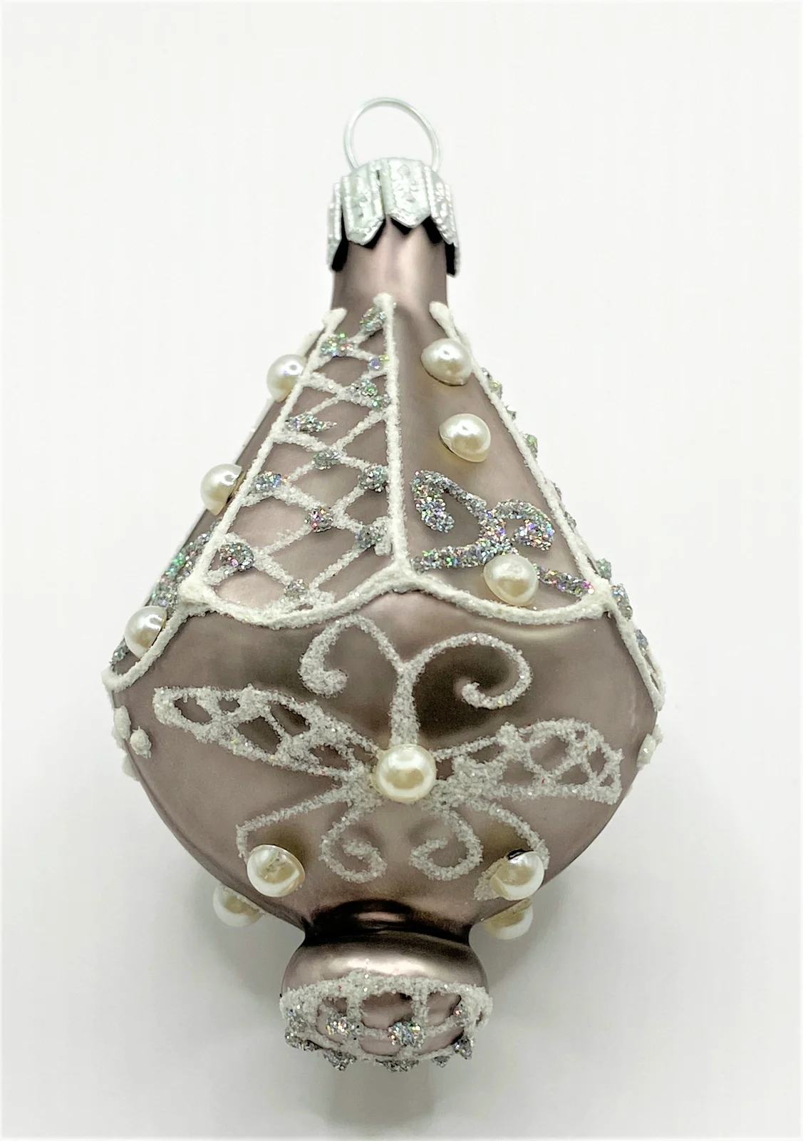 Szklo Lampion-Ornament in warmen grau mit Perlen-Dekor