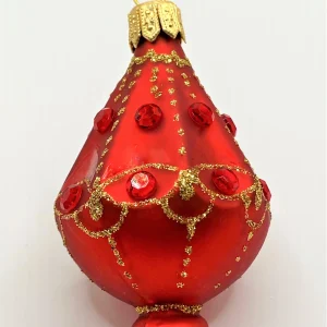 Szklo Rotes Lampion-Ornament mit roten Schmucksteinen