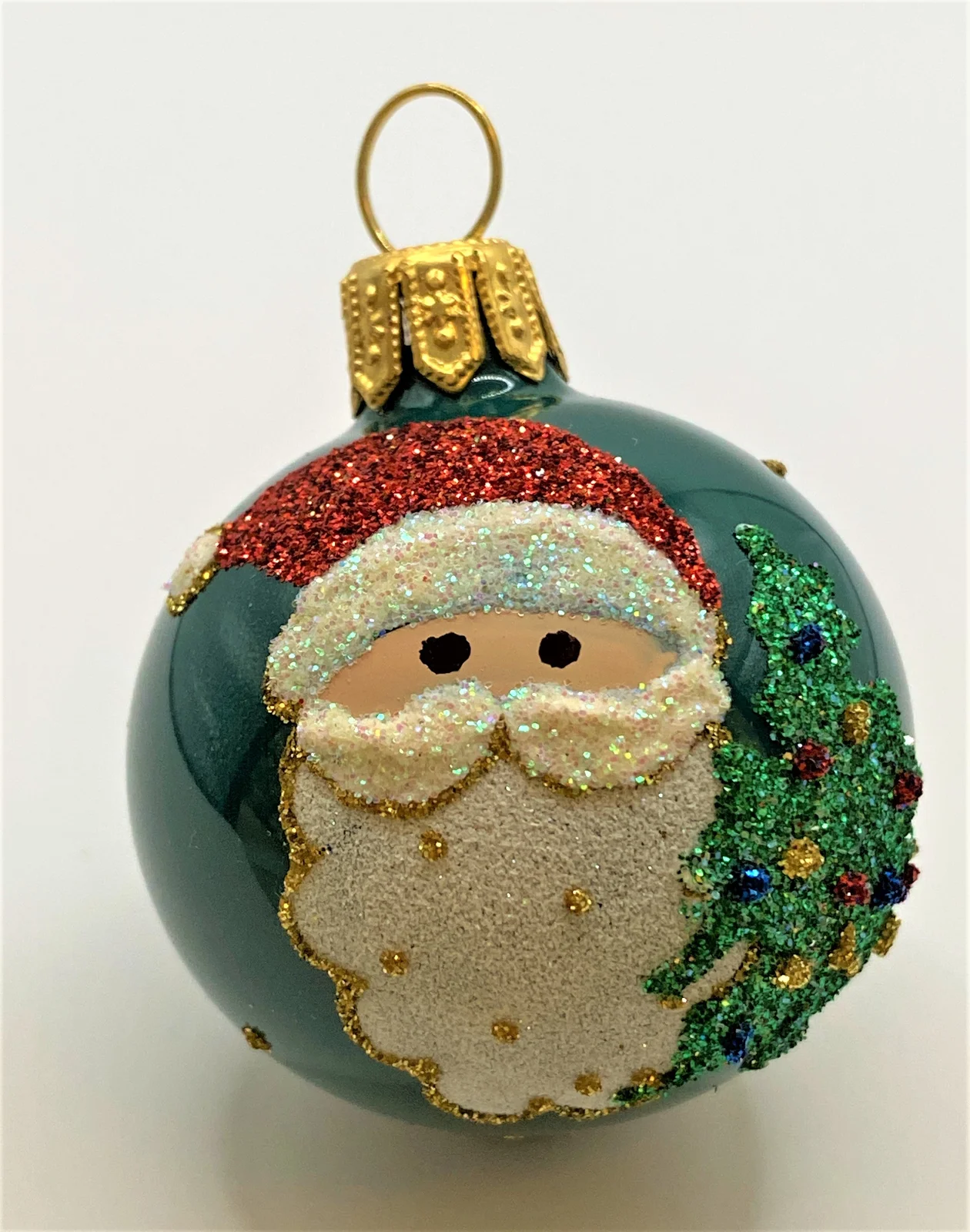 Szklo Kleine petrolfarbene Kugel mit Weihnachtsmann-Motiv