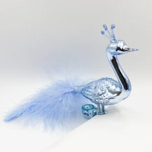 Thüringer Grosser hellblauer Pfau mit Krone und hellblauer Flaumfedern