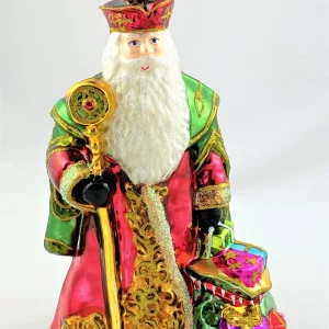 Glassware Nikolaus mit langem weissem Bart und goldenem Stab