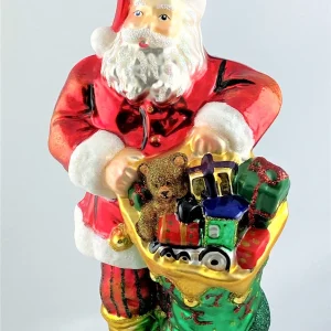 Glassware Santa Claus bringt den mit Geschenken prall gefüllten Weihnachtsstrumpf