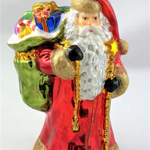 Glassware Weihnachtsmann mit langem weissem Bart bringt ganz viele Geschenke