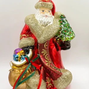 Glassware Weihnachtsmann in wallendem Mantel und braunem Geschenksack