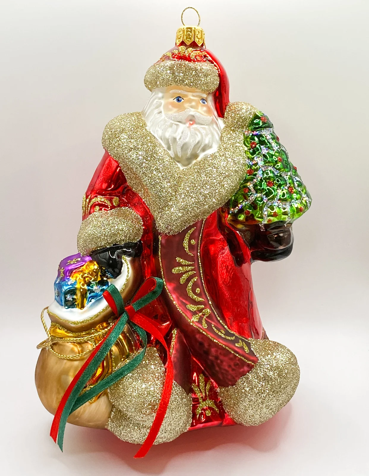 Glassware Weihnachtsmann in wallendem Mantel und braunem Geschenksack