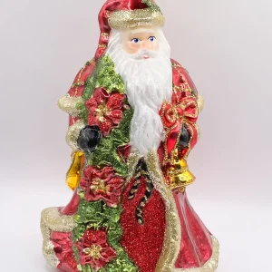 Glassware Weihnachtsmann mit Weihnachtsstern und Glocke in rotem Rock