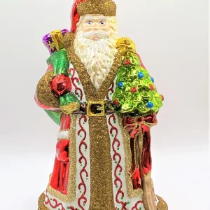 Glassware Nikolaus trägt den kleinen Weihnachtsbaum