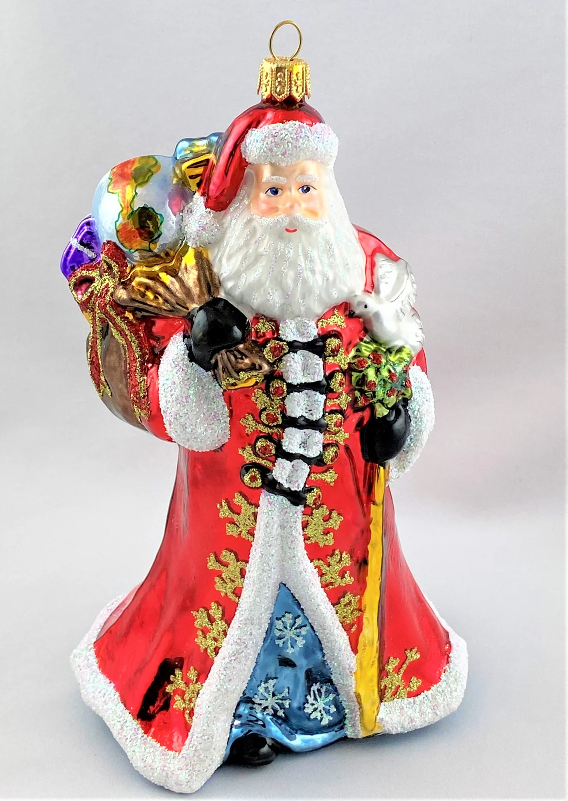Glassware Weihnachtsmann mit Friedenstaube auf dem Arm