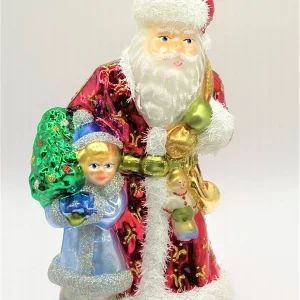 Glassware Weihnachtsmann mit Kind im hellblauen Mantel