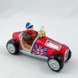 Koronex Rotes Oldtimer Rennauto mit britischer Flagge