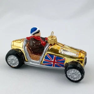 Koronex Goldenes Oldtimer Rennauto mit britischer Flagge