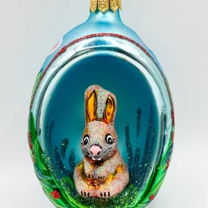 Wiktoria Offenes Osterei blau mit Hase