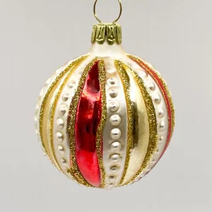 ANVA Kleine Kugel gestreift in Rot, Gold und Beige