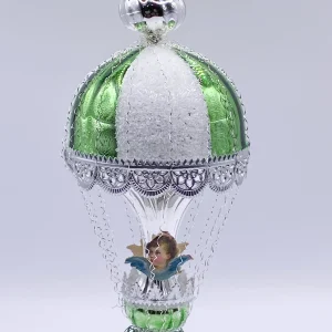 ANVA Weiss grüner Ballon in Rillenglas mit Dresdnerpapier und leonischem Draht verziert