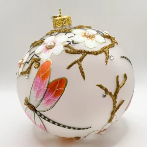 GlitterLab Kugel mit Libellen und Kirschblüten-Dekor, GlitterLab