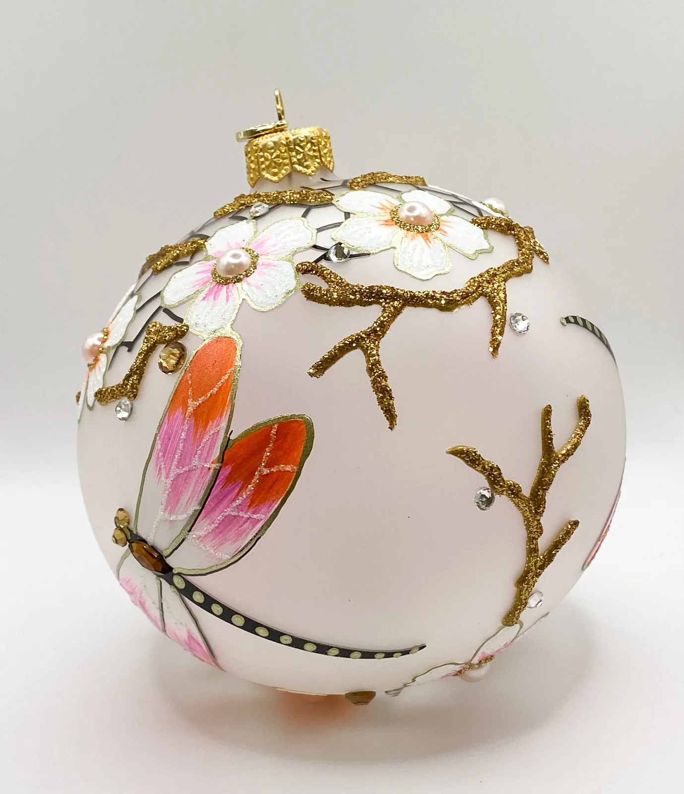 GlitterLab Kugel mit Libellen und Kirschblüten-Dekor, GlitterLab