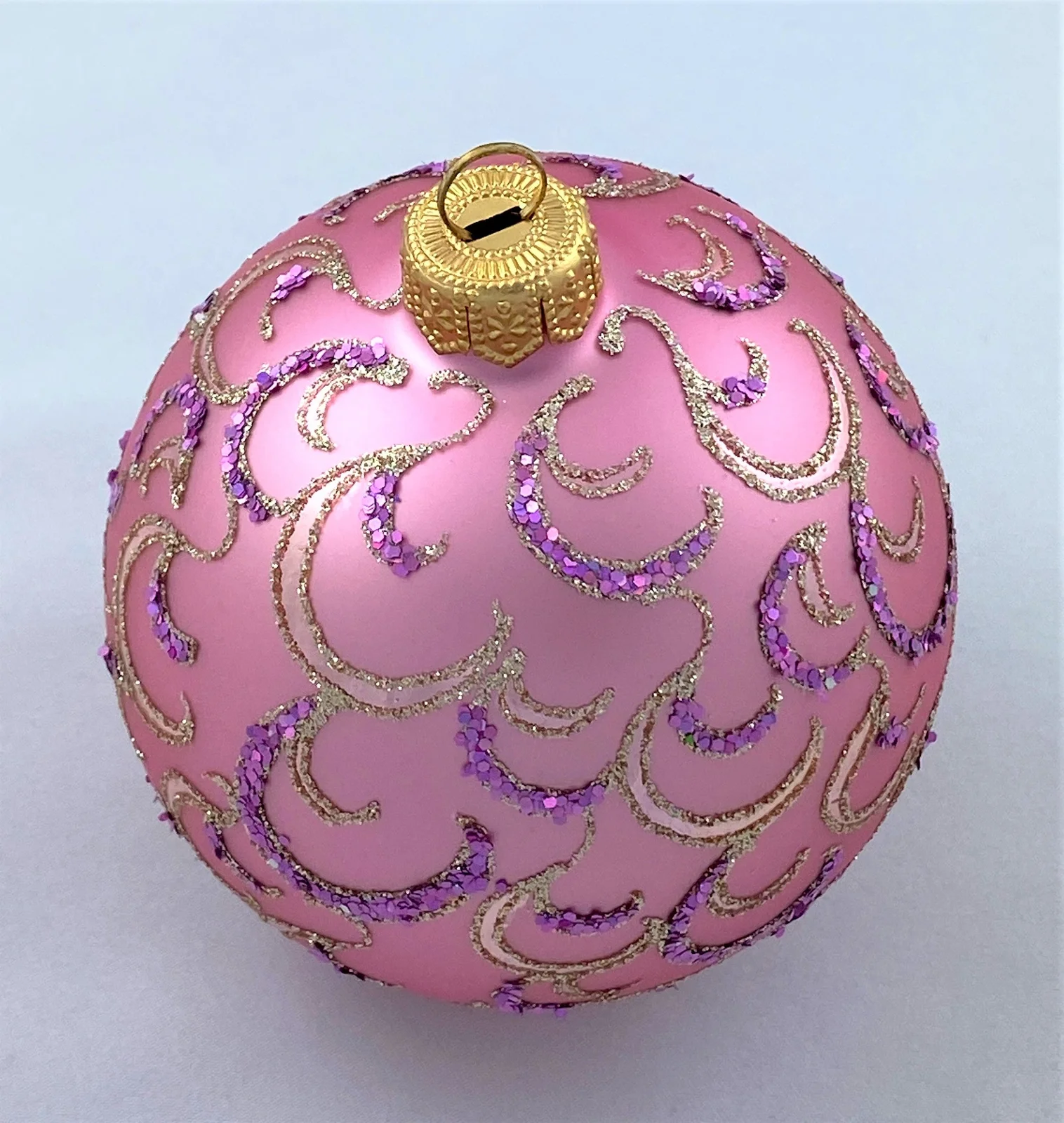 GMC Kugel rosa mit Glitzer-Rocaillen