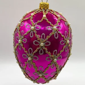 Impuls Ei-Form in Pink mit feinem Rauten-Dekor und Perlenbesatz