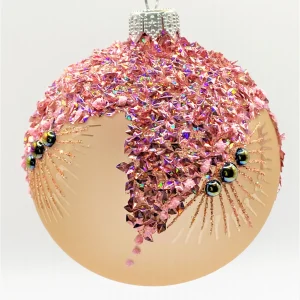 Dagmara Kugel bräunlich transparent mit rosa Glitzerflocken und petrol Steinen
