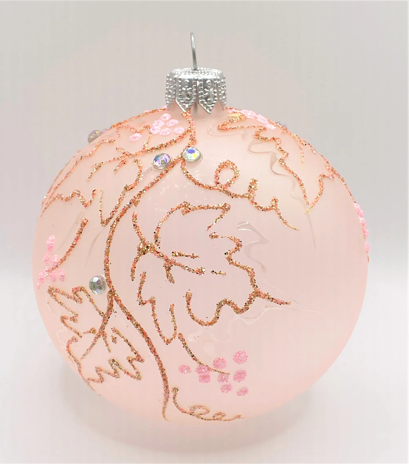 Dagmara Kugel rosa transparent mit Blätter-Muster