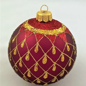 GMC Kugel bordeaux rot mit Gold-Gittermuster