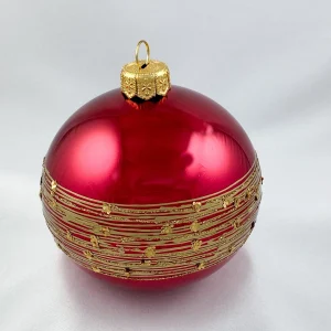 GMC Kugel dunkles glänzendes Magenta mit goldenem Streifendekor