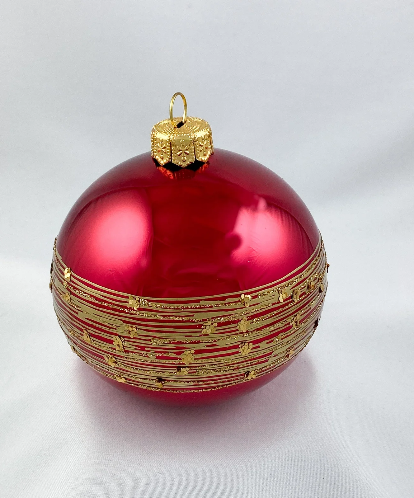 GMC Kugel dunkles glänzendes Magenta mit goldenem Streifendekor
