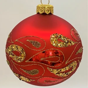 GMC Kugel rot mit goldenen Blätterranken