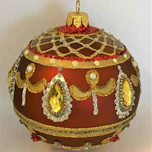 Hanco Rote Kugel mit goldsilber Barock Muster, goldene Steine